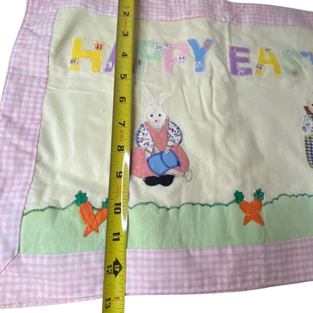 Vintage Easter Bunny Quilted Placemats Set of 4 Pink‎ Gingham Happy Easter 18x13